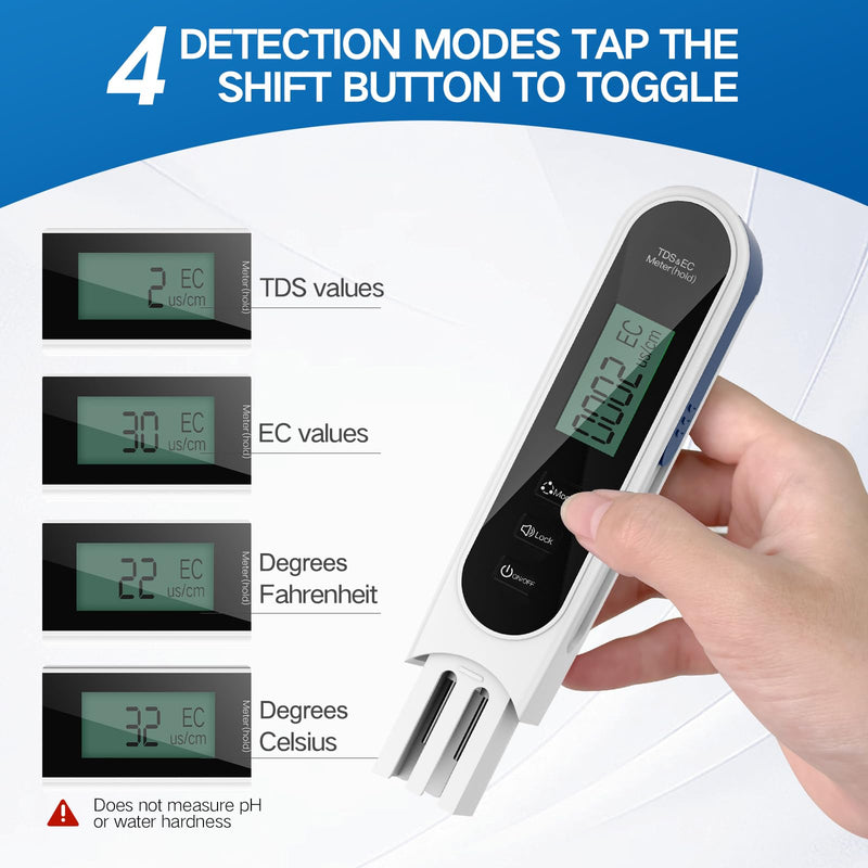 [Australia - AusPower] - 4 in 1 Digital Water Quality Tester, Accurate and Reliable Digital TDS EC & Temp(°C,°F) TDS Water Tester, 0-9990PPM TDS Meter for Drinking Water RO/DI System Aquarium（2025 New） (White) White 
