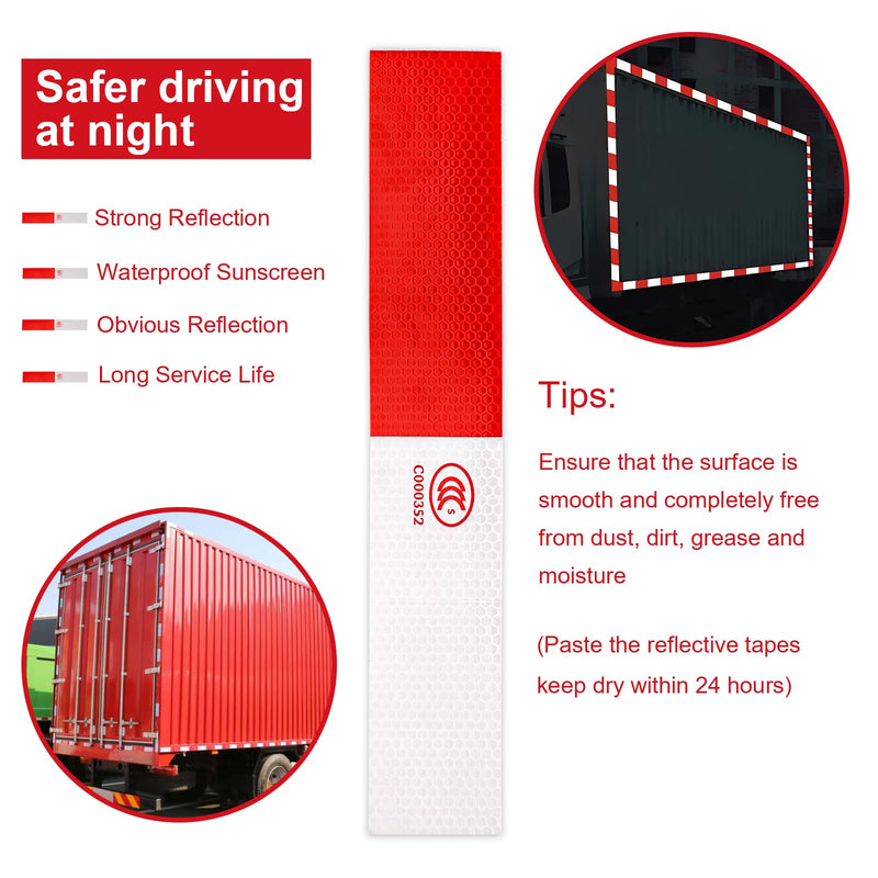 20Pcs Reflective Tape, Red/White Self-Adhesive Trailer Reflector Outdoor Waterproof Safety Caution Warning Stickers for Trailers, Trucks, Boats, Cars, Road Signs 20PCS
