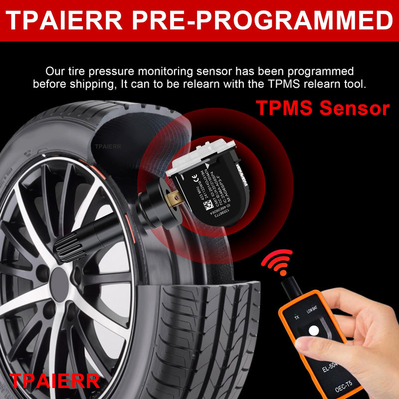 4Pcs TPMS Sensor, 433Mhz OE 13598773 13589601 13506028 13594222 Pre-Programmed Tire Pressure Monitoring System Sensors Compatible with Chevrolet/GMC/Buick/Cadillac/Acadia/Sierra/GM Set of 4