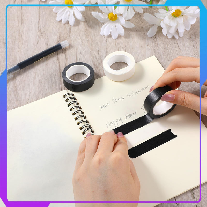 4 Rolls Washi Tape, 32 Feet X 0.6 Inches Self Adhesive Decorative Tape Journal Tapes White and Black Masking Tapes for Decor Scrapbooks Planners Wrapping DIY Crafts Gift