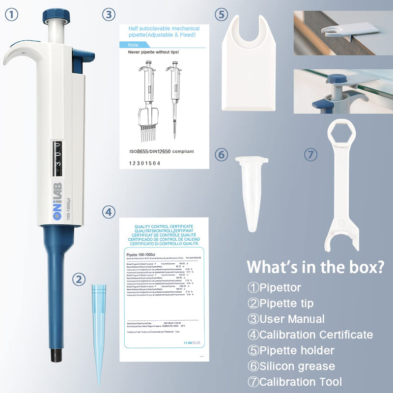 [Australia - AusPower] - ONiLAB 100-1000ul High-Accurate Pipettor Single-Channel Manual Adjustable Variable Volume Pipettes, 7010101014 