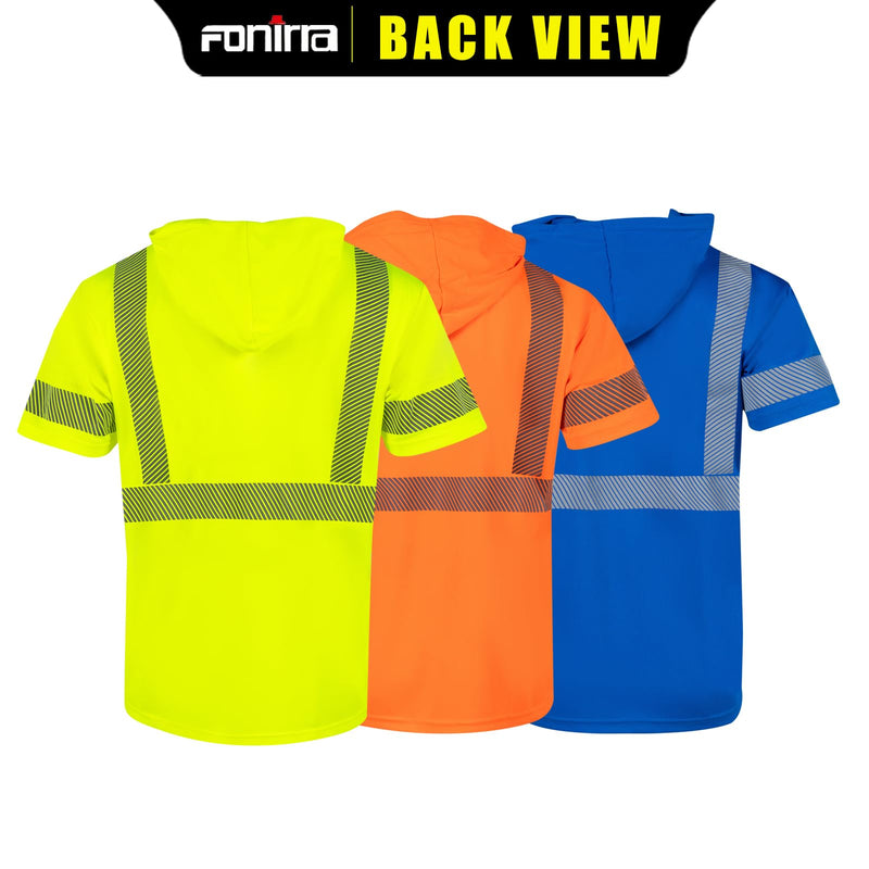 FONIRRA 3 Pack Hi Vis Shirts for Men Safety Reflective Short Sleeve Construction Work T Shirt with Hood ANSI Class 3 Small Set 2