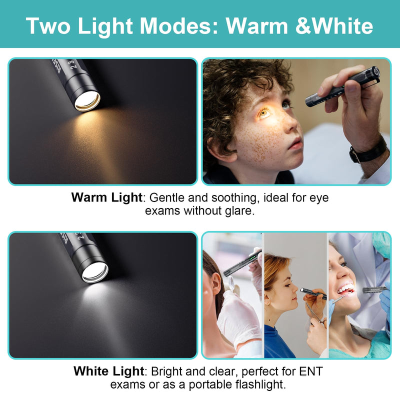 [Australia - AusPower] - RISEMART Medical Diagnostic Light, Rechargeable LED Pupil Light with Battery Display, Warm/Cool White & Continuous Dimming, Portable Aluminium Medical Digital Penlight black 
