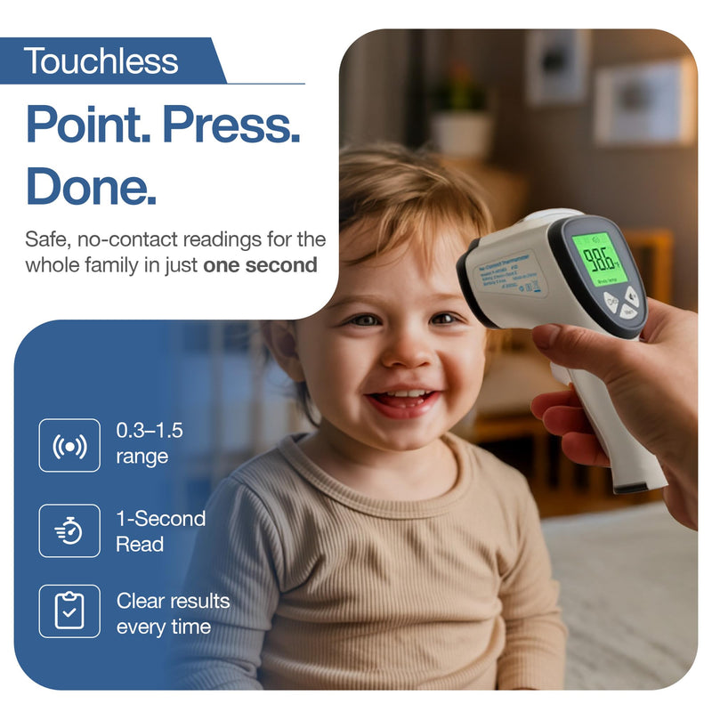 [Australia - AusPower] - Infrared Thermometer – No-Touch | 3-in-1 for Kids & Adults | 1s Instant Read | IR Temperature Gun | Smart Color Response | Silent & Night Glow | Batteries Included 