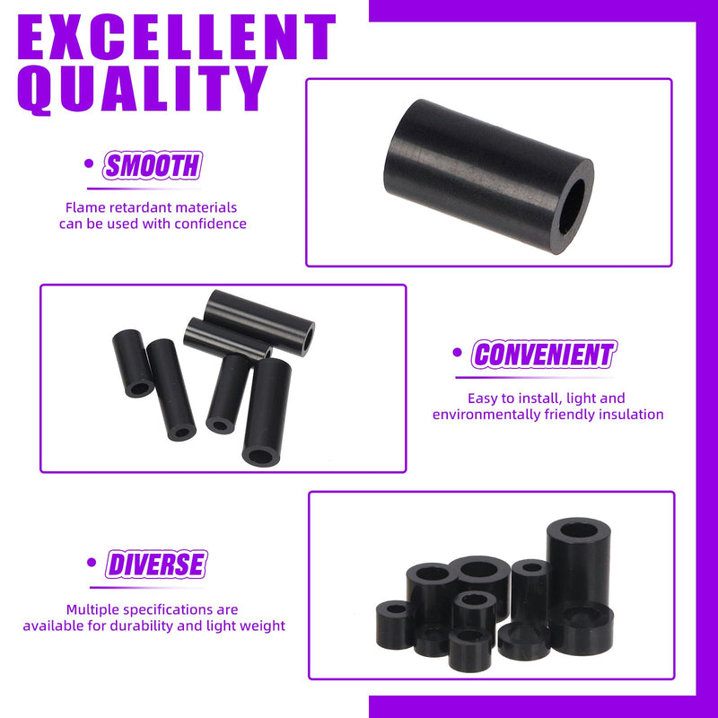 [Australia - AusPower] - Swpeet 270Pcs 18 Sizes Black Nylon Round Spacer Standoff Screw Nut Assortment Kit, Nylon ABS Plastic Standoff, Length 3mm 5mm 6mm 8mm 10mm 12mm 18mm 20mm 25mm for M3 M4 M5 M6 Screws Prototyping 