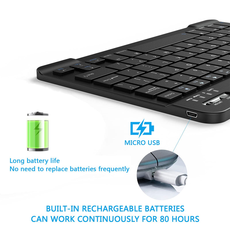 [Australia - AusPower] - Ultra-Slim Small Bluetooth Keyboard, Portable Rechargeable External Cordless Wireless Keyboard for Android Tablet Cell Phone Samsung Smartphone iPad Mini Air Pro iPhone Windows Surface (Black) Black 