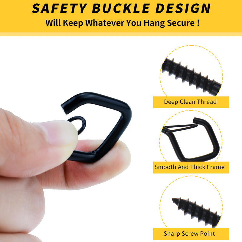 [Australia - AusPower] - 30 PCS Cup Screw-in Hanger Hooks with Safety Buckle, Windproof Screw Hooks Perfect for Hanging Outdoor String Lights, Plants, and Patio Lights,for Ceiling and Wall Mount, 2.2 Inches in Black 