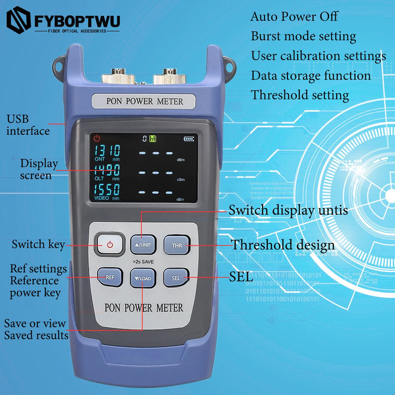 [Australia - AusPower] - Optical Fiber Cable UPC PON Power Meter Tester Tool ONT OLT Handheld PON Network Detection Online Fiber Tester with FC SC UPC Adapter SC-UPC 