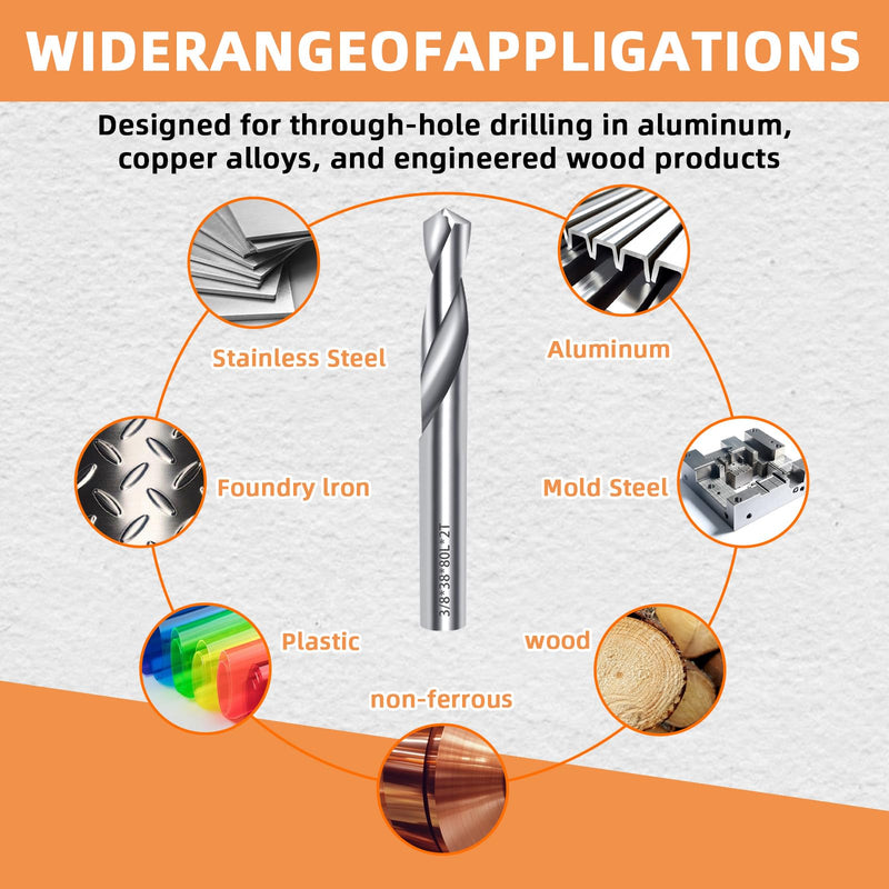 3/16 Carbide Drill Bits, Solid Carbide for Hardened Steel, Tungsten Carbide Drill Bit Set for CNC Machines Ideal for Metal Copper Alloy Cast Iron Stainless 2 Pcs(2, 3/16 in)