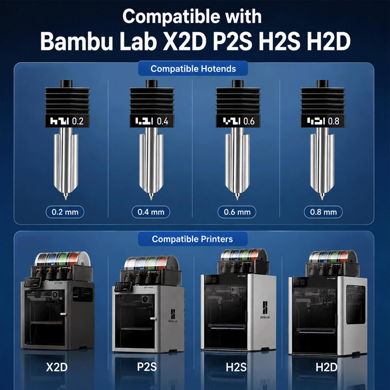 3PCS 0.4mm Hardened Steel Integrated Hotend Nozzle Compatible with Bambu Lab X2D P2S H2S H2D, All-Metal Quick Swap Print Head, High Precision Detail Printing, Includes 6 Silicone Socks 3PCS