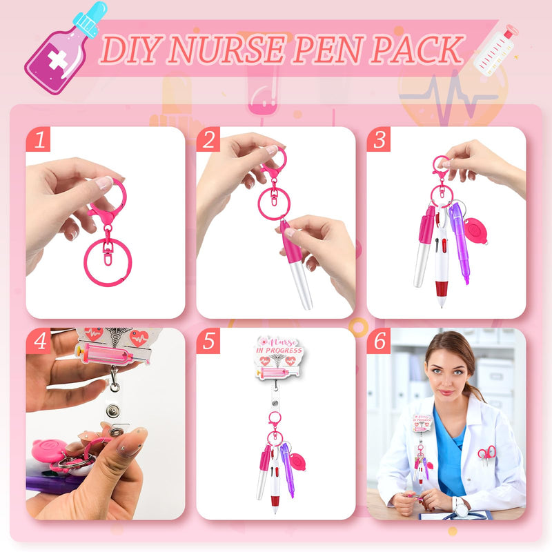 [Australia - AusPower] - 10 Pack Nurse Tools Set, Purple Nurse Accessories for Work with 1 Trauma Bandage Shear, 2 LED Pen Lights, 3 Pens(Marker, Ballpoint, Highlighter), 1 Flashlight, 1 Badge, 1 Keychain and Packaging Bag 