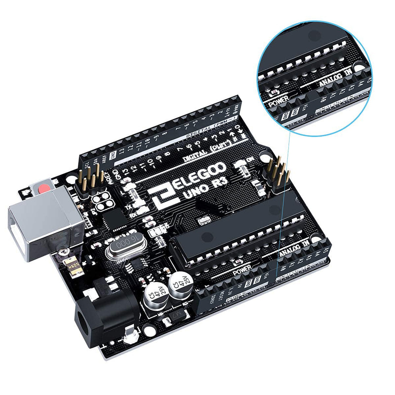 ELEGOO UNO R3 Microcontroller Board with USB Cable Compatible with Arduino | Development Board 16MHz, 32KB Flash, 14 Digital I/O, 6 PWM Outputs, RoHS, for Maker & DIY Projects