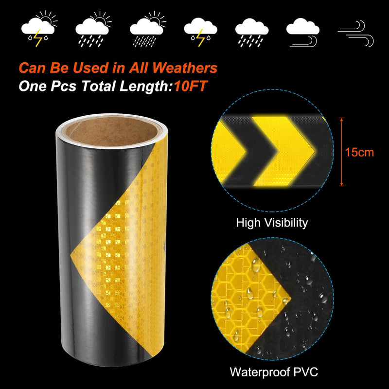 PATIKIL Reflective Tape, 8 Inch x 10 FT Waterproof High Visibility Self-Adhesive Warning Safety Tape Reflective Stickers External Accessories for Cars Trucks, Black Yellow