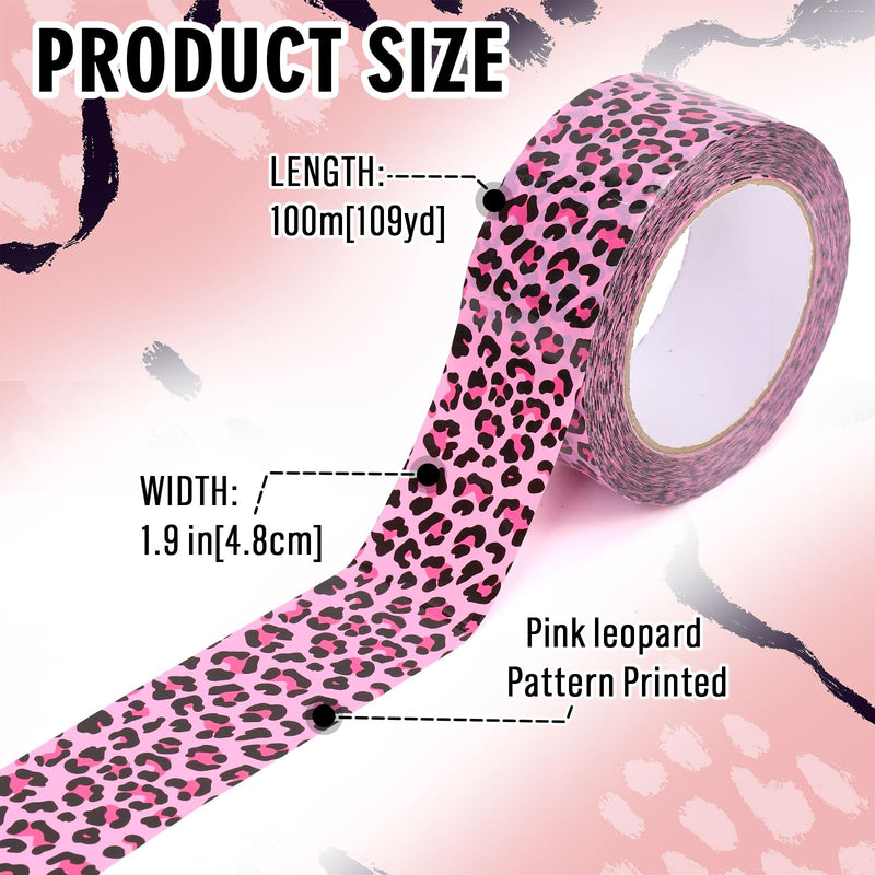Whaline 109 Yard Leopard Print Packing Tape Pink Waterproof Shipping Tape Pink Safari Jungle Leopard Gift Wrapping Tapes for Small Business DIY Crafts Box Carton Decor Pink Leopard
