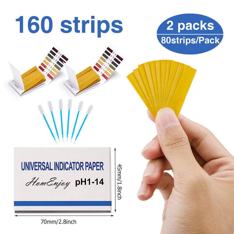 [Australia - AusPower] - pH Test Strips, 160 Strips Full Range 1-14 Universal pH Test Litmus Paper pH Soap Making Testing Strips for Water Wine Saliva Urine Soil, 2 Pack pH Strips & 6 PCS 0.2mL Test Pipette Droppers 