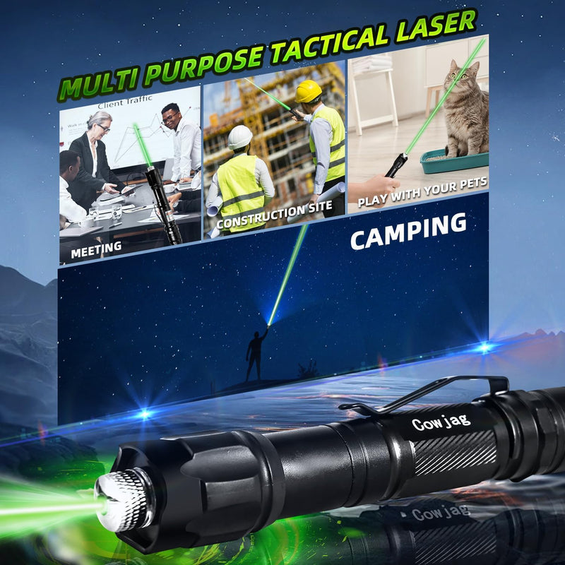 [Australia - AusPower] - Cowjag Green Laser Pointer High Power Flashlight, Long Range Laser Flashlight, Rechargeable Flashlight, Single Push On/Off, with Carrying Case (Green Light) 