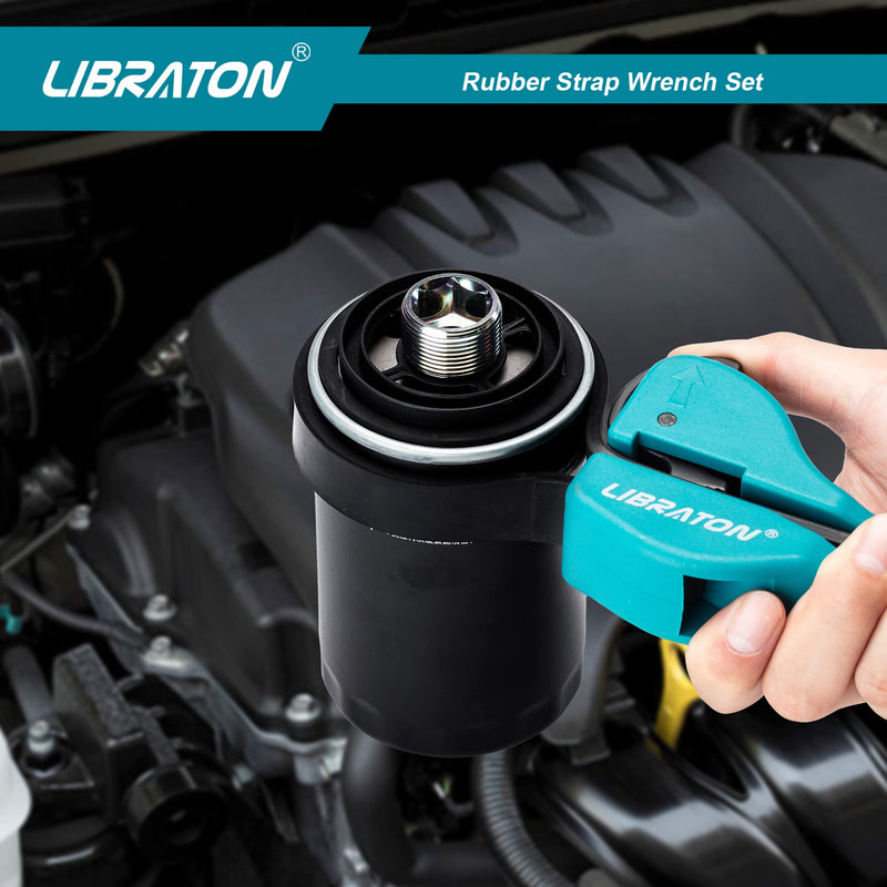 [Australia - AusPower] - LIBRATON Strap Wrench Set,Universal Rubber Strap Wrench, 2-piece Oil Filter Strap Wrench Set, Multifunctional Adjustable Wrench Tools Oil Filter, Jar Opener 