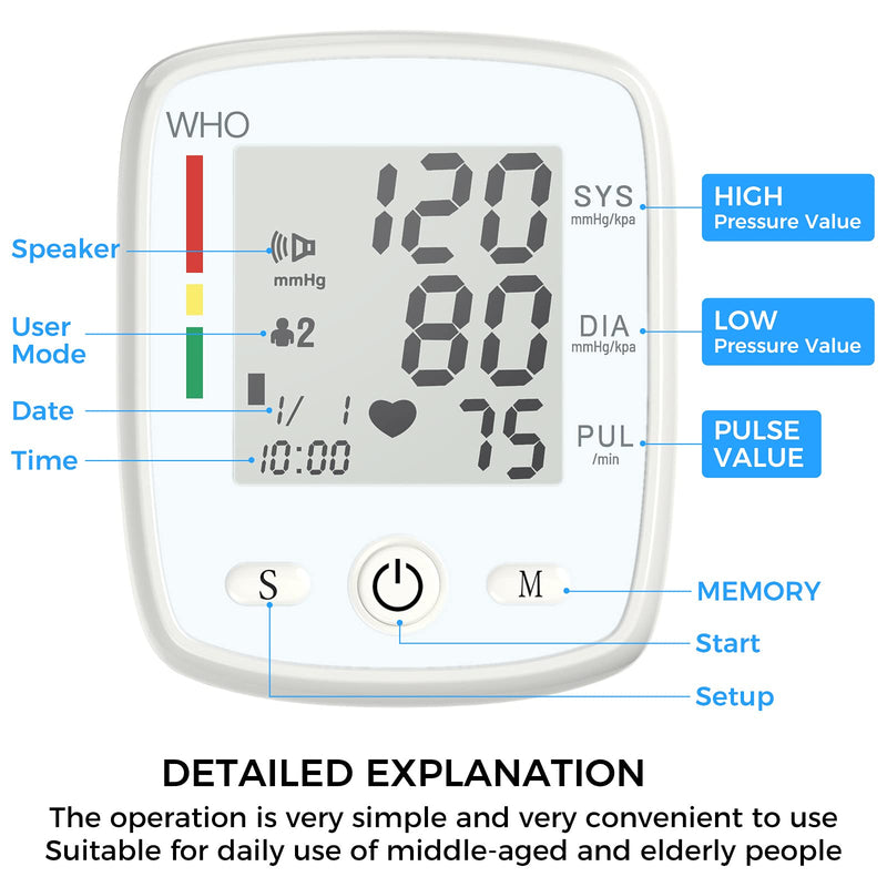 [Australia - AusPower] - Blood Pressure Monitor Adjustable Wrist Cuff Digital Rechargeable Machine for Home Use with Voice Function, 2 x 90 Readings, Carrying Case, White 