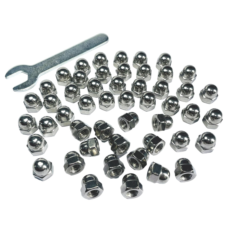 [Australia - AusPower] - 50pcs 1/4-20 Acorn Cap Nuts,1/4-20 Cap Nuts,Acorn Hex Dome Head Dome nut,304 Stainless Steel,hardware18-8,Bright Finish with Open End Wrench 