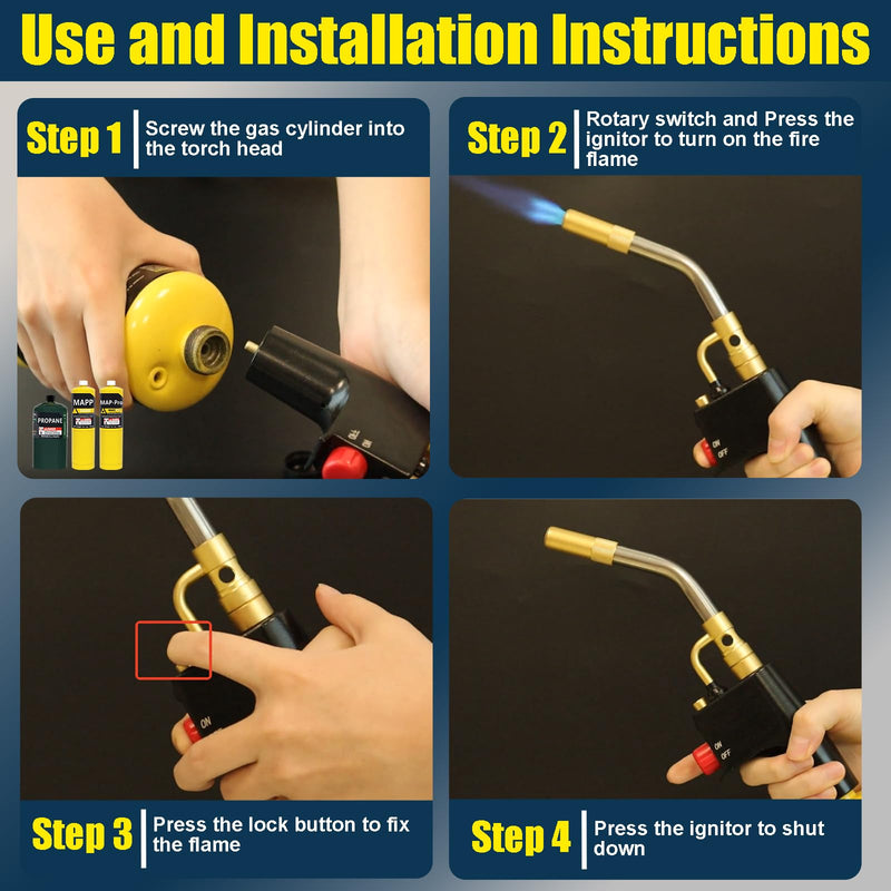 Trigger-Start Torch Head TS4000, High Intensity Flame Torch, MAPP/Propane Gas Torch Kit with Instant on/off Trigger for Light Welding, Soldering, Brazing, Heating, Thawing and More 1