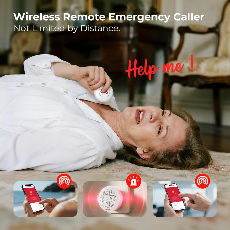 Wireless Caregiver Pager Call Button for Elderly at Home, WiFi Panic Button, Life Alert Systems for Seniors No Monthly Fee White-04