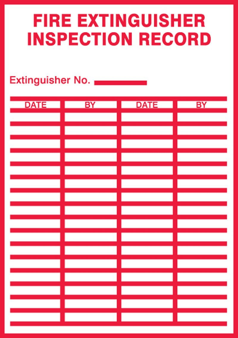 Accuform "FIRE Extinguisher Inspection Record" Signs Safety Label, 5" x 3.5", Adhesive Vinyl, Red on White (Pack of 5), LFXG529VSP Pack of 5