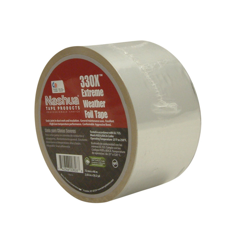 Nashua 330X Extreme Weather HVAC Foil, Metal, Aluminum Repair Tape, 3.5 mil Thick, 46m Length, 72 mm Width 2.83 in. X 50.3 yds
