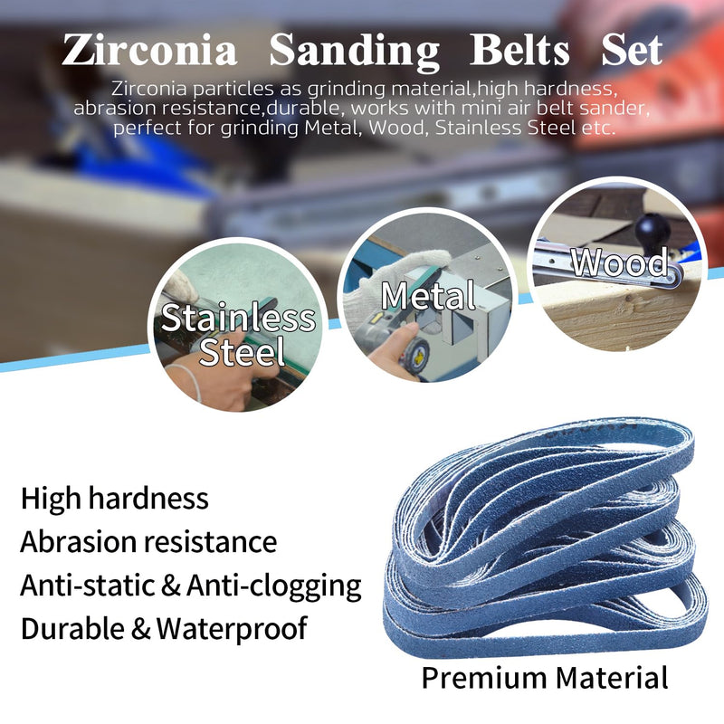 [Australia - AusPower] - 3/8" x 13" Zirconia Sanding Belts, 30 pack 3/8x13 Inch Sanding Belts 80 Grit, Zirconia Belt Sander Sanding Belts for Air File Belt Sander(3/8x13in, 80 Grit) 