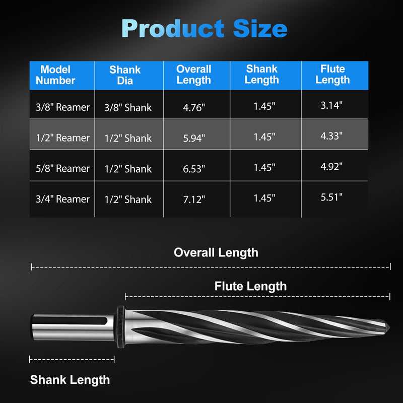 [Australia - AusPower] - 1/2" Bridge Construction Tapered Reamer Drill Bit,M2 HSS Chucking Reamer with 1/2" Non-Slip Handle,12mm-5 Spiral Edge Design Car Reamer for Steel, Alloy,Wood,Plastic,for aligning or enlarging Holes 1/2 in 