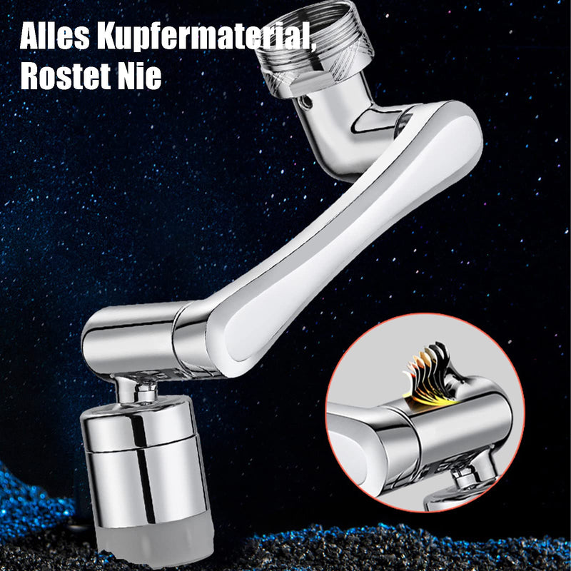 [Australia - AusPower] - 1080 Degree Rotating Multifunctional Extension Tap, Yrakozin Tap Attachment with 2-Way Adjustable Aerator for Kitchen Bathroom, 1440° Tap Extension with Aerators - Silver Messing + Silikon 