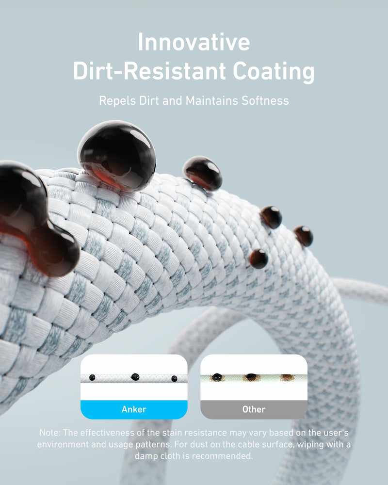 Anker Zolo USB C to USB C Cable, Braided and Dirt-Free Type-C Fast Charging Cable, Slim Connector, for iPhone 17 Series, MacBook (240W) (White, 6FT) (Pack of 2) 6ft (Pack of 2) White