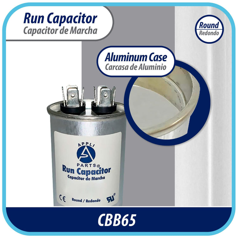 [Australia - AusPower] - Appli Parts Run Capacitor for ac 40 Mfd uF (microfarads) 370 VAC or 450 VAC CBB65 Round Universal fit for hvac and other applications 4 in High 2 in Wide CON-40-450 