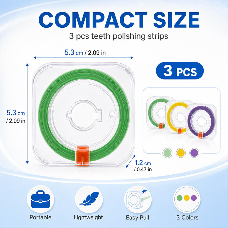 3 Rolls of Tooth Sandpaper for Interdental Spaces, Tooth Sandpaper for Interdental Spaces, Coloured Tooth Sandpaper, (4 mm x 6 m)