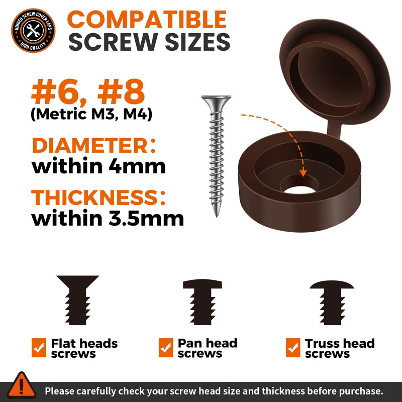 [Australia - AusPower] - HNYYZL Plastic Hinged Screw Covers Caps, Screw Caps upholstery screws 100 PCS Brown, Shutter Screw Caps Snap Washer Covers Flip Tops for Covering Screw Heads, Screw Protection (L) L 