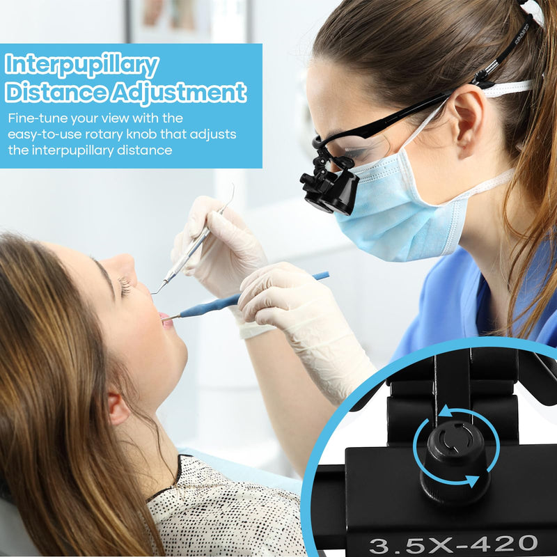 [Australia - AusPower] - 3.5 X 420mm Binocular Loupes Magnifier Glasses with LED Head Light+Aluminum Box Silver, Premium Optics Delivers Clear Imaging 