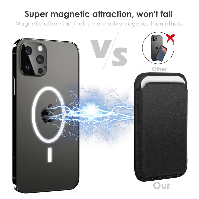 [Australia - AusPower] - WALLFID Magsafe Wallet Leather Compatible with iPhone 15/14/13/12 Pro/Max/Plus/Mini,RFID Card Holder with MagSafe Magnet(Black) Black 