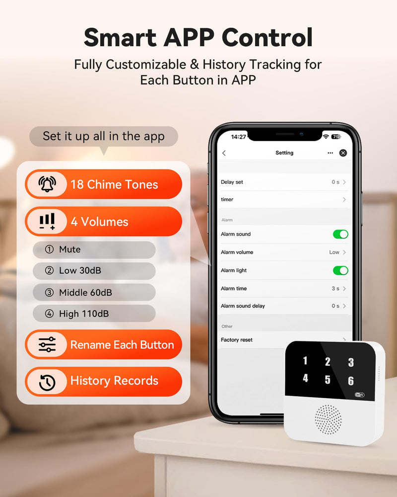 [Australia - AusPower] - PILSAMAS WiFi Caregiver Pager Smart Call System - Display Caller ID & App Alerts, No Monthly Fee, IP65 Waterproof Wristband + 2 Call Buttons, Emergency Alert Button for Elderly at Home & Nursing Care 1 HUB+1 WRISTBAND+2 BUTTONS 