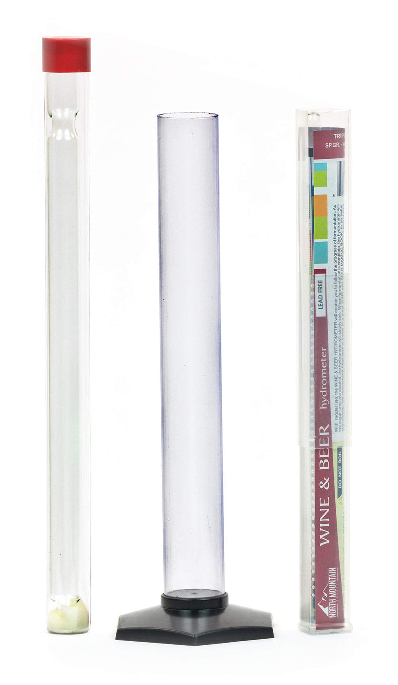 [Australia - AusPower] - North Mountain Supply Premium Glass Triple Scale Beer & Wine Hydrometer Combo Kit With Test Jar and Glass Wine Thief - Made in France - Lead & Mercury Free 