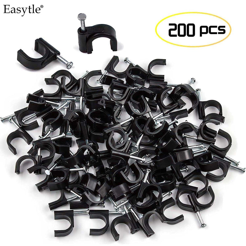 [Australia - AusPower] - 200 Pcs Cable Clips 4/6/8/10mm Nail in Cable Clips Cable Wire Clips Cable Tacks Coax Cable Clips Speaker Wire Clips Cable Nails for Cords Wall Wire Clips RG6 RG59 CAT6 RJ45 Ethernet Cable Clips Black 