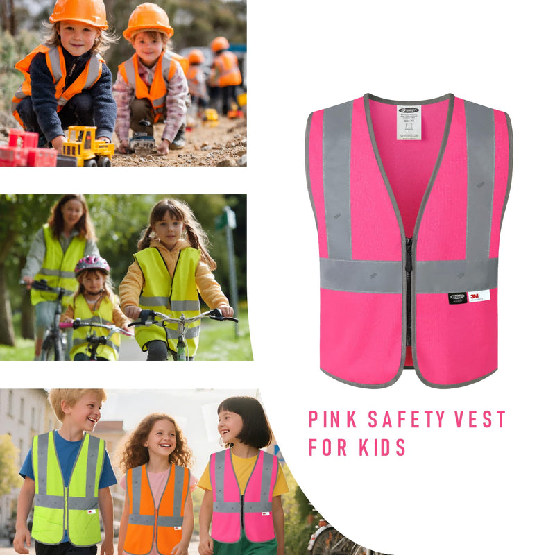 JKSafety Kids Safety Vest Kids Construction Vest with 3M Reflective Tapes High Visibility Meet ANSI Standard (BK300) 1-3Years Pink