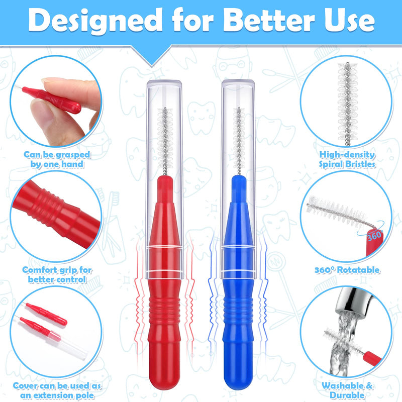 [Australia - AusPower] - 120Pcs Interdental Brushes 2 Sizes, 360° Bendable Soft Bristles Braces Brush Dental Brushes between Teeth Gum Interdental Brushes for Gum Braces Oral Teeth Cleaning Tool Blue + Red 
