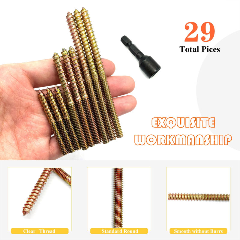 [Australia - AusPower] - 29 Pack 1/4-20" Hanger Bolts 3Sizes 2-4 Inch Include1 pcs Hanger Bolt Driver Double Headed Bolts Wood Dowel Screw Self-Tapping Screw for Furniture Screws Wood Screws Double Screw Threaded Rods 3 Size 1/4-20"-28P+Tool 