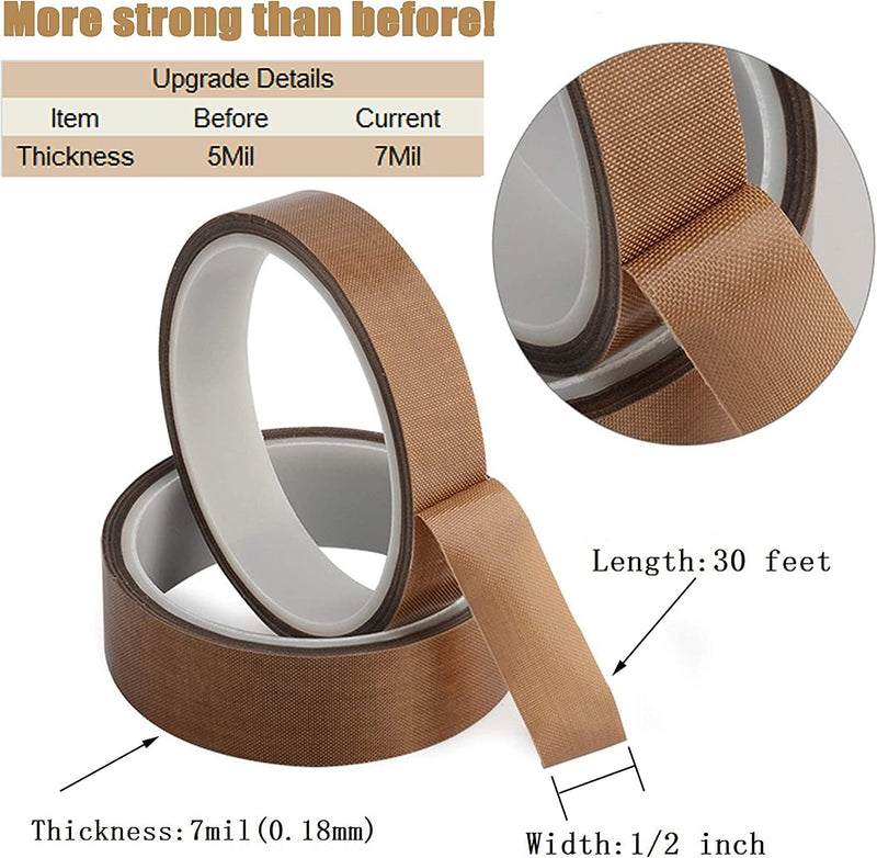Teflon Fabric Tape, 4 Inch 30 Feet PTFE Tape for Vacuum Sealer Machine, Hand Impulse Sealers Insulation PTFE Coated Fiberglass Adhesive Tape Compatible with FoodSaver, Seal A Meal, Weston, Cabella 4 IN