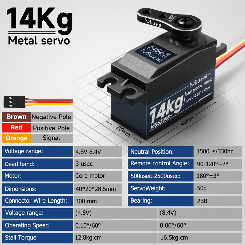 Miuzei RC Digital Servo 14kg Low Profile Servo Motor Metal Gear High Torque for 1/10 1/12 RC Drift Car, Road Racing, Helicopter Model (2) 2