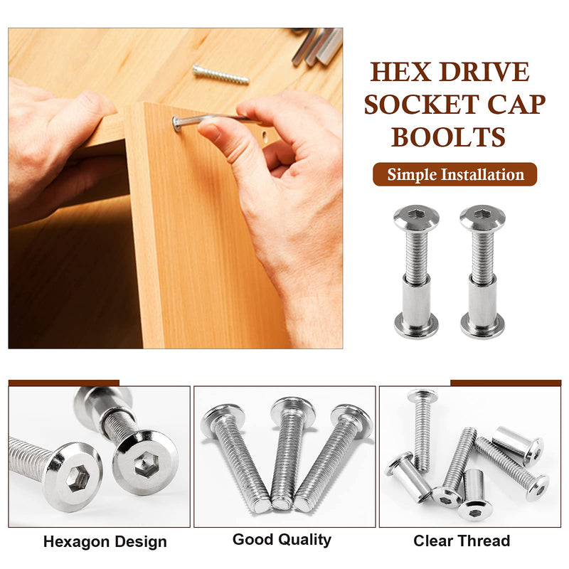 [Australia - AusPower] - 10 Pair(20 Piece) M6x30mm Hex Drive Socket Cap Bolt with Allen Wrench, Silver Furniture Connector Bolts M6 Countersunk Screw Barrel Nuts Binding Screws for Crib Replacement Belt Cabinet 