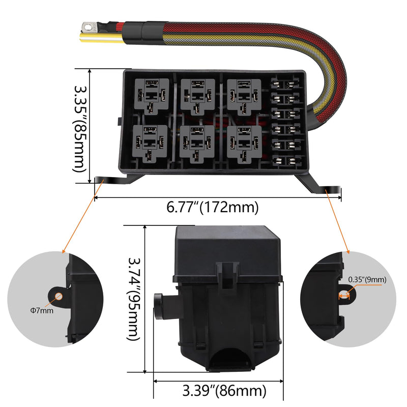 [Australia - AusPower] - 12V Fuse Relay Box, 6 Way Relay Fuse Box, with 12 AWG Pre-Wired, 6 Relays and 6 ATC/ATO Blade Fuses, 4-Pin Relay Box Block Kit, for Cars Truck Marine Boat Jeep (Pre-Wired Fuse/Relay Kit) Pre-wired Fuse/Relay Kit 