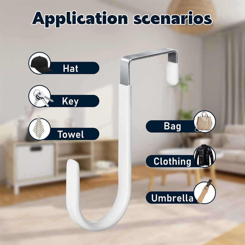 [Australia - AusPower] - 4 Pack Over The Door Hooks, 4.96Inch Hooks for Hanging Heavy Duty Door Hanger, Towel Hanger Hook Holders, Over Door Hangers Hooks Door Hanger Hooks for Hanging Clothes, Towels, Hats,Coats,Bags (White) White 4.96 inch 