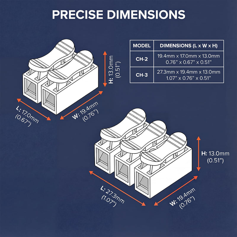 Lustre Terminals Set of 120 | Pack of 120 pluggable terminals CH2 (100) and CH3 (20) for cable connections.