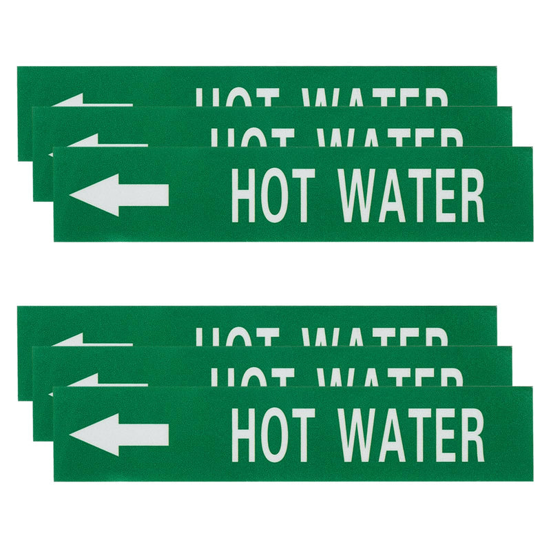 MECCANIXITY Self-Stick HOT Water Pipe Marker Pipe Flow Arrow 1-3/5 x 8 Inch Pipe Identification Marking Labels Left-Pointing for Pipe Flow Markers White on Green, Pack of 30 White/Green
