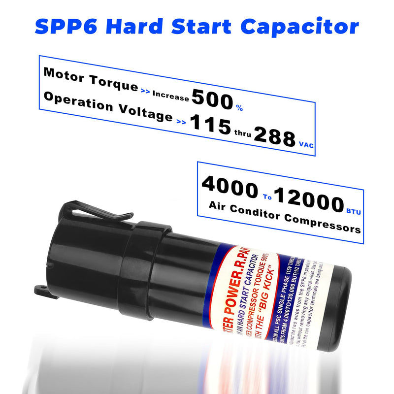 [Australia - AusPower] - SPP6 Hard Start Capacitor Kit - 500% Torque Increase,115V Thru 288VAC Hard Start kit for air Conditioner Units from 4,000 to 120,000 | By Vypart 